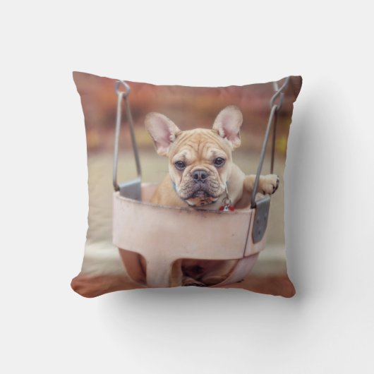 最も可愛い赤ん坊の動物 |ブルドッグフランスのプレイグラウンド クッション (正面)