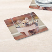 最も可愛い赤ん坊の動物 |ブルドッグフランスのプレイグラウンド スクエアペーパーコースター (アングル)