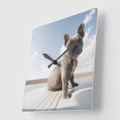 最も可愛い赤ん坊の動物 |ブルドッグフランスのボート スクエア壁時計 (傾斜)