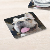 最も可愛い赤ん坊の動物 |ブルドッグフランスの顔 スクエアペーパーコースター (アングル)