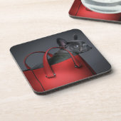 最も可愛い赤ん坊の動物 |ブルフランスのドッグレッドハンドバッグ コースター (左側)