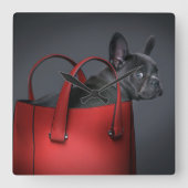 最も可愛い赤ん坊の動物 |ブルフランスのドッグレッドハンドバッグ スクエア壁時計 (正面)