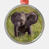 最も可愛い赤ん坊の動物 |ベビーゾウKenya Africa メタルオーナメント (正面)