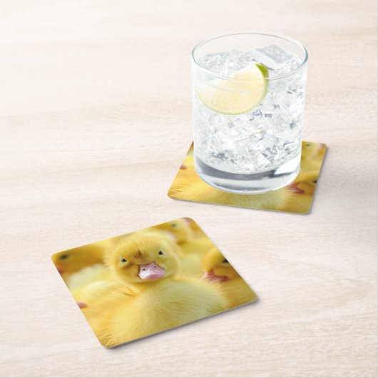 最も可愛い赤ん坊の動物 |ベビーダックグループ スクエアペーパーコースター (インサイチュ)