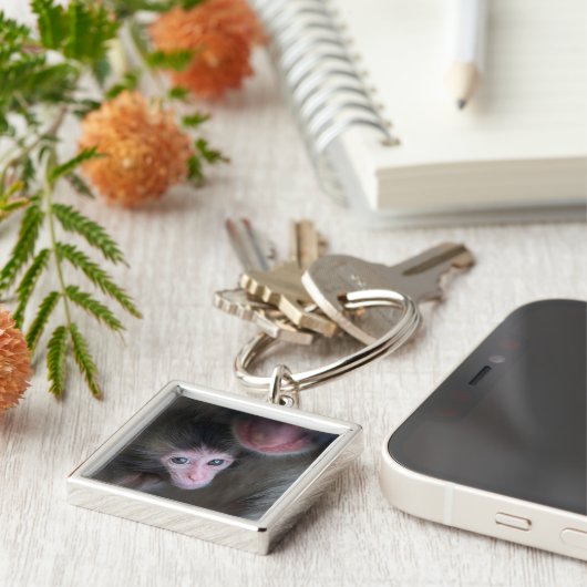 最も可愛い赤ん坊の動物 |ベビーマカケのサル&マザー キーホルダー (側面)