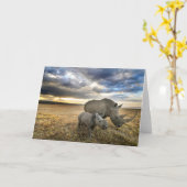 最も可愛い赤ん坊の動物 |ホワイトRhino & Calf カード (黄色い花)