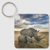 最も可愛い赤ん坊の動物 |ホワイトRhino & Calf キーホルダー (正面)