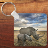 最も可愛い赤ん坊の動物 |ホワイトRhino & Calf キーホルダー (正面)