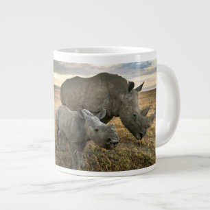 最も可愛い赤ん坊の動物 ホワイトRhino & Calf ジャンボコーヒーマグカップ