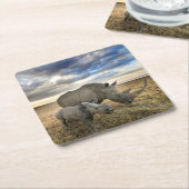 最も可愛い赤ん坊の動物 |ホワイトRhino & Calf スクエアペーパーコースター (アングル)