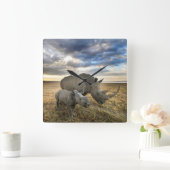 最も可愛い赤ん坊の動物 |ホワイトRhino & Calf スクエア壁時計 (ホーム)