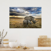 最も可愛い赤ん坊の動物 |ホワイトRhino & Calf ポスター (キッチン)