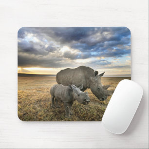 最も可愛い赤ん坊の動物  ホワイトRhino & Calf マウスパッド