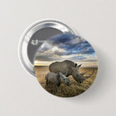 最も可愛い赤ん坊の動物 |ホワイトRhino & Calf 缶バッジ (正面&裏面)