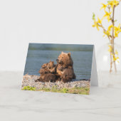 最も可愛い赤ん坊の動物 |マザーベア&カブス カード (黄色い花)