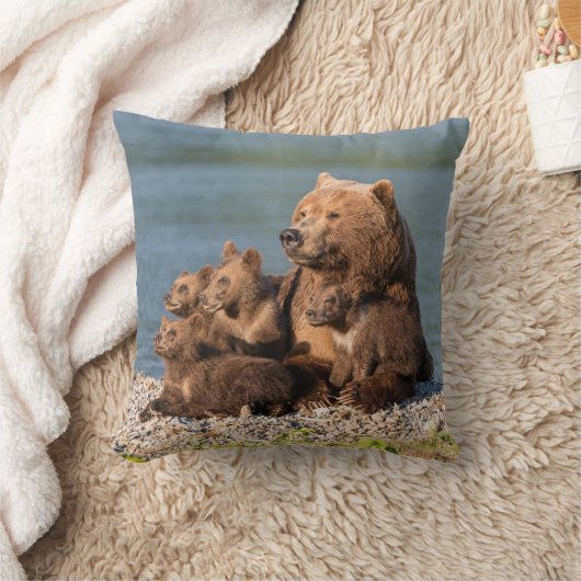 最も可愛い赤ん坊の動物 |マザーベア&カブス クッション (ブランケット)