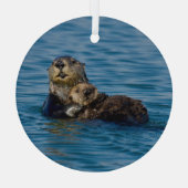 最も可愛い赤ん坊の動物 |マザー&ベビーシーオッター ガラスオーナメント (裏面)