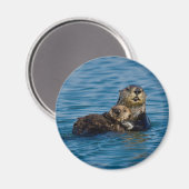 最も可愛い赤ん坊の動物 |マザー&ベビーシーオッター マグネット (正面/裏面)