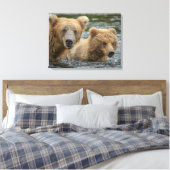 最も可愛い赤ん坊の動物 |ママベア&彼女の子供 キャンバスプリント (インサイチュ (寝室))