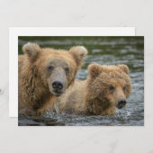 最も可愛い赤ん坊の動物 |ママベア&彼女の子供 サンキューカード (正面/裏面)