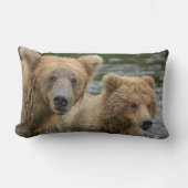 最も可愛い赤ん坊の動物 |ママベア&彼女の子供 ランバークッション (正面)