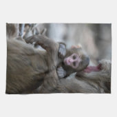最も可愛い赤ん坊の動物 |モンキー日本のとベビー キッチンタオル (横)