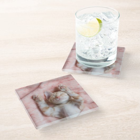 最も可愛い赤ん坊の動物 |小さなオレンジのストライプの子猫 ガラスコースター (アングル)