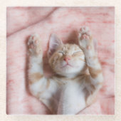 最も可愛い赤ん坊の動物 |小さなオレンジのストライプの子猫 ガラスコースター (正面)