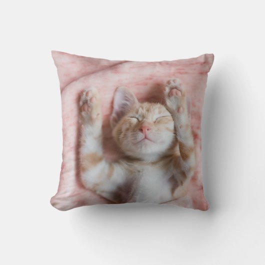 最も可愛い赤ん坊の動物 |小さなオレンジのストライプの子猫 クッション (正面)