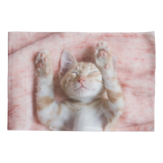 最も可愛い赤ん坊の動物 |小さなオレンジのストライプの子猫 枕カバー (裏面)