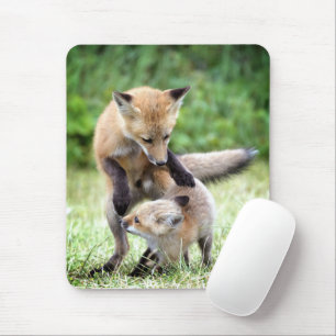 最も可愛い赤ん坊の動物  愛らしいキツネキット&ママ マウスパッド