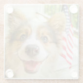 最も可愛い赤ん坊の動物 |愛国心のあるコーギの子犬 ガラスコースター (裏面)