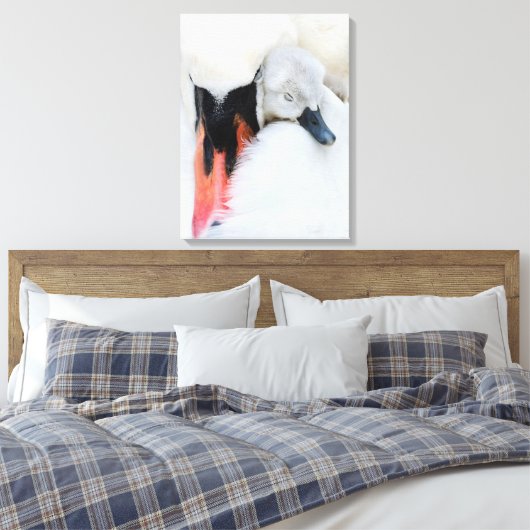 最も可愛い赤ん坊の動物 |母とベビーミュートスワン キャンバスプリント (インサイチュ (寝室))