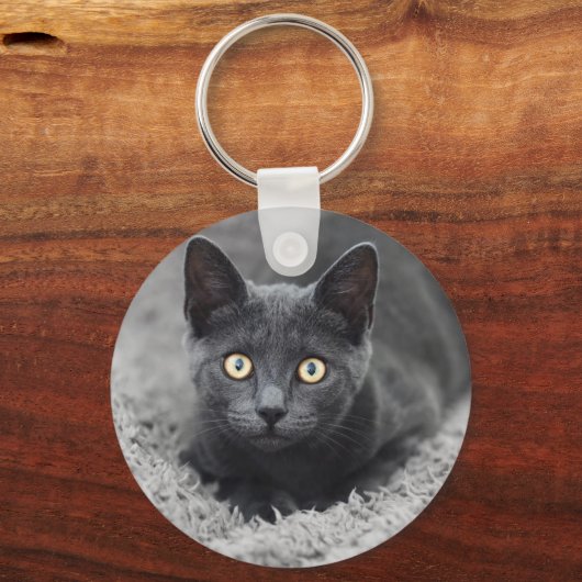最も可愛い赤ん坊の動物 |灰色の猫 キーホルダー (裏面)