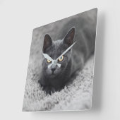 最も可愛い赤ん坊の動物 |灰色の猫 スクエア壁時計 (傾斜)