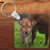 最も可愛い赤ん坊の動物 |牛と子牛 キーホルダー (正面)
