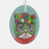 最も可愛い赤ん坊の動物 |猫クリスマスセーター ガラスオーナメント (正面右)