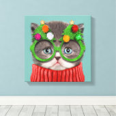 最も可愛い赤ん坊の動物 |猫クリスマスセーター キャンバスプリント (インサイチュ (ウッドフロア))