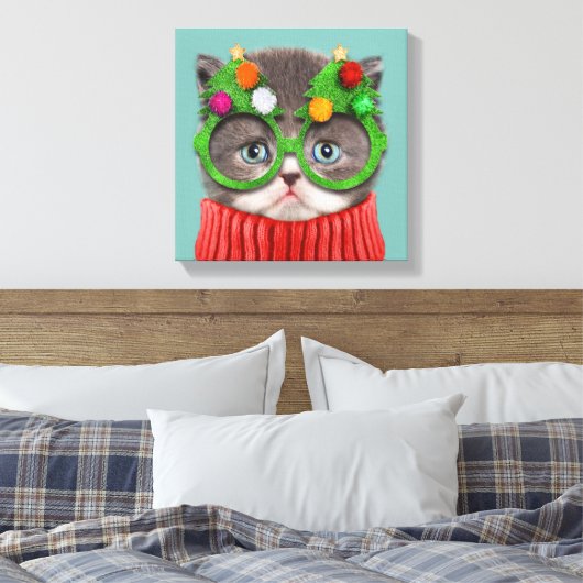 最も可愛い赤ん坊の動物 |猫クリスマスセーター キャンバスプリント (インサイチュ (寝室))