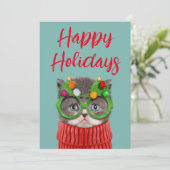 最も可愛い赤ん坊の動物 |猫クリスマスセーター サンキューカード (スタンド正面)