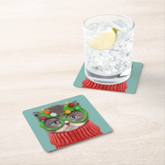 最も可愛い赤ん坊の動物 |猫クリスマスセーター スクエアペーパーコースター (インサイチュ)