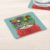 最も可愛い赤ん坊の動物 |猫クリスマスセーター スクエアペーパーコースター (アングル)