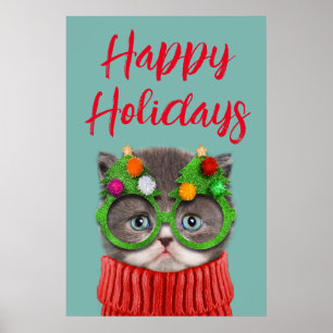 最も可愛い赤ん坊の動物 猫クリスマスセーター ポスター