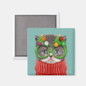 最も可愛い赤ん坊の動物 |猫クリスマスセーター マグネット (正面/裏面)