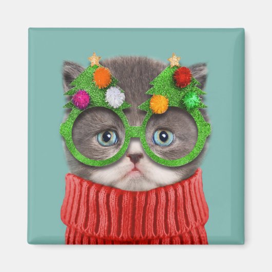 最も可愛い赤ん坊の動物 |猫クリスマスセーター マグネット (正面)