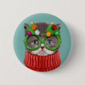 最も可愛い赤ん坊の動物 |猫クリスマスセーター 缶バッジ (正面)