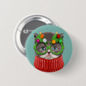 最も可愛い赤ん坊の動物 |猫クリスマスセーター 缶バッジ (正面&裏面)