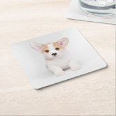 最も可愛い赤ん坊の動物 |白いコーギの子犬 スクエアペーパーコースター (アングル)