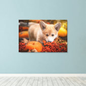最も可愛い赤ん坊の動物 秋のコギの子犬 キャンバスプリント (インサイチュ (ウッドフロア))
