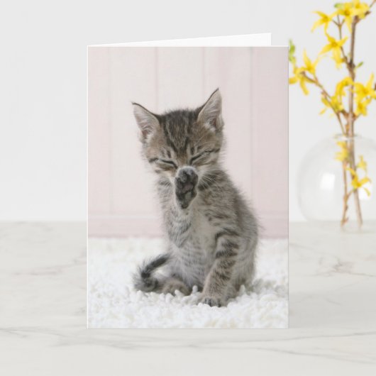 最も可愛い赤ん坊の動物 |舐める虎猫子猫 カード (黄色い花)